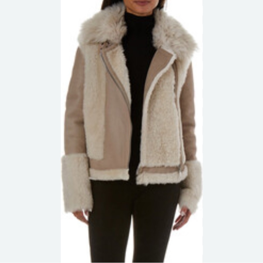Aquatalia August Shearling Jacket in Parchement Sz 4